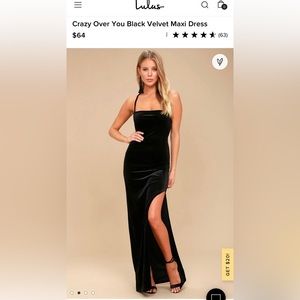 Lulu’s Black Velvet Maxi Dress XS